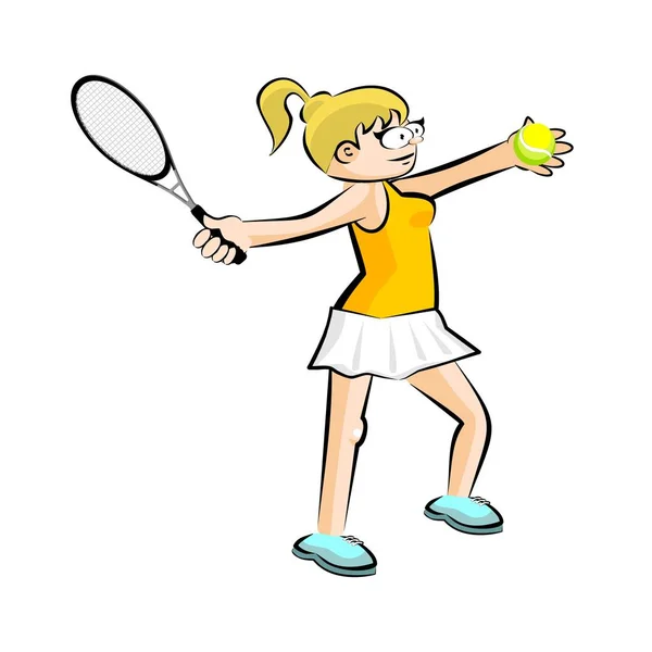 Mädchen spielt Tennis isoliert auf weiß — Stockvektor