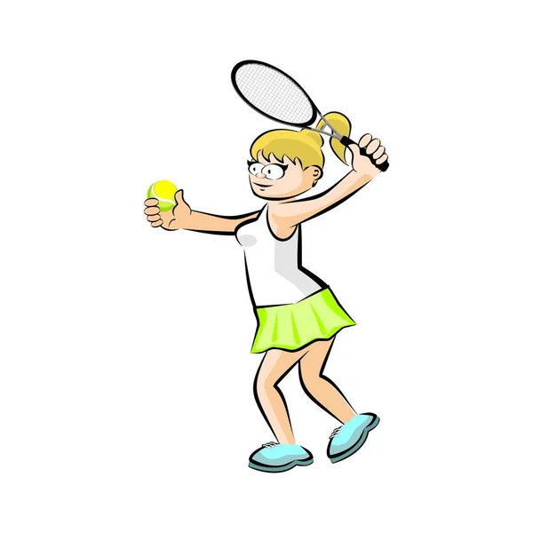 Chica jugando tenis aislado en blanco — Vector de stock