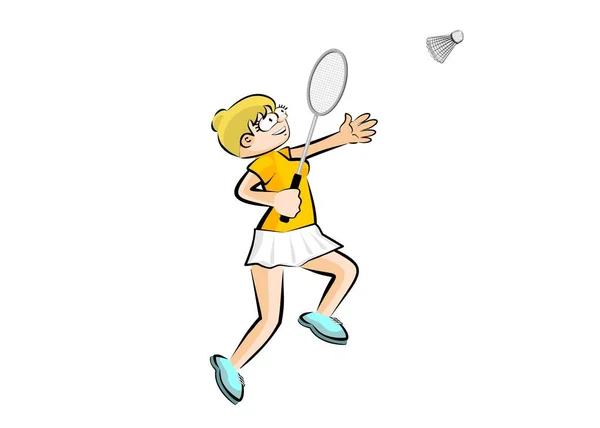Frau spielt Badminton - isoliert — Stockvektor