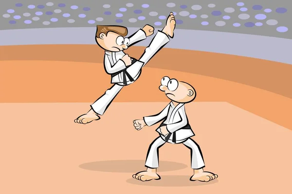 Dos hombres luchando contra el karate. Ilustración vectorial conceptual sobre artes marciales . — Vector de stock