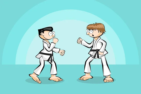 Two men in combat fighting karate