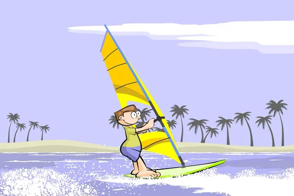 Windsurf desenhos animados de verão — Vetor de Stock