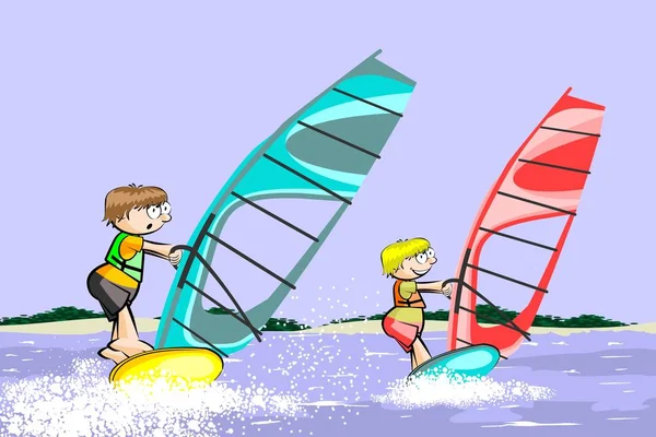 Windsurf estate cartone animato — Vettoriale Stock