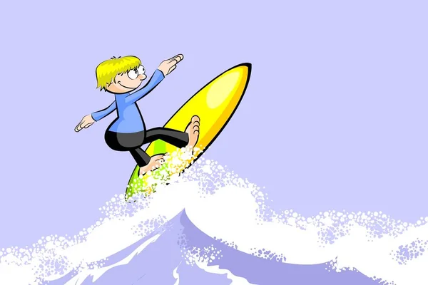 Человек-серфер на доске для серфинга на волне — стоковый вектор
