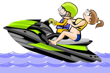 Bir adam ve bir kız bir su scooter sürme - beyaz izole