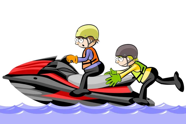 两名男子驾驶水上滑板车 - 隔离在白色 — 图库矢量图片