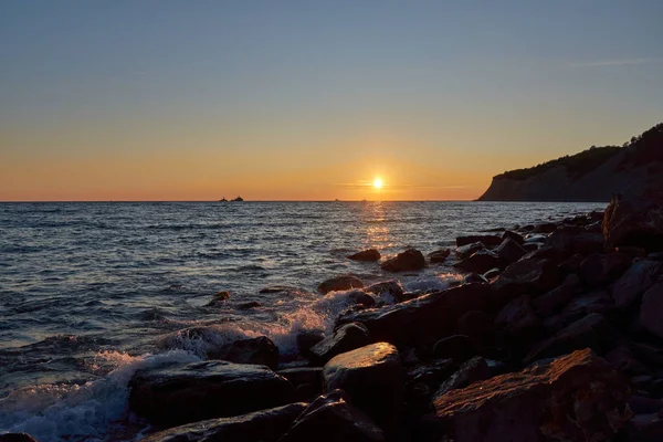 Sommar Solnedgång Stranden Svarta Havet — Stockfoto