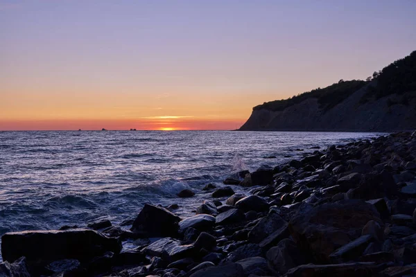 Sommar Solnedgång Stranden Svarta Havet — Stockfoto
