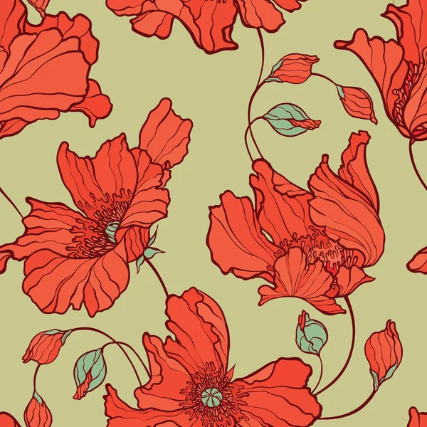 Patrón sin costuras con flores amapola — Vector de stock