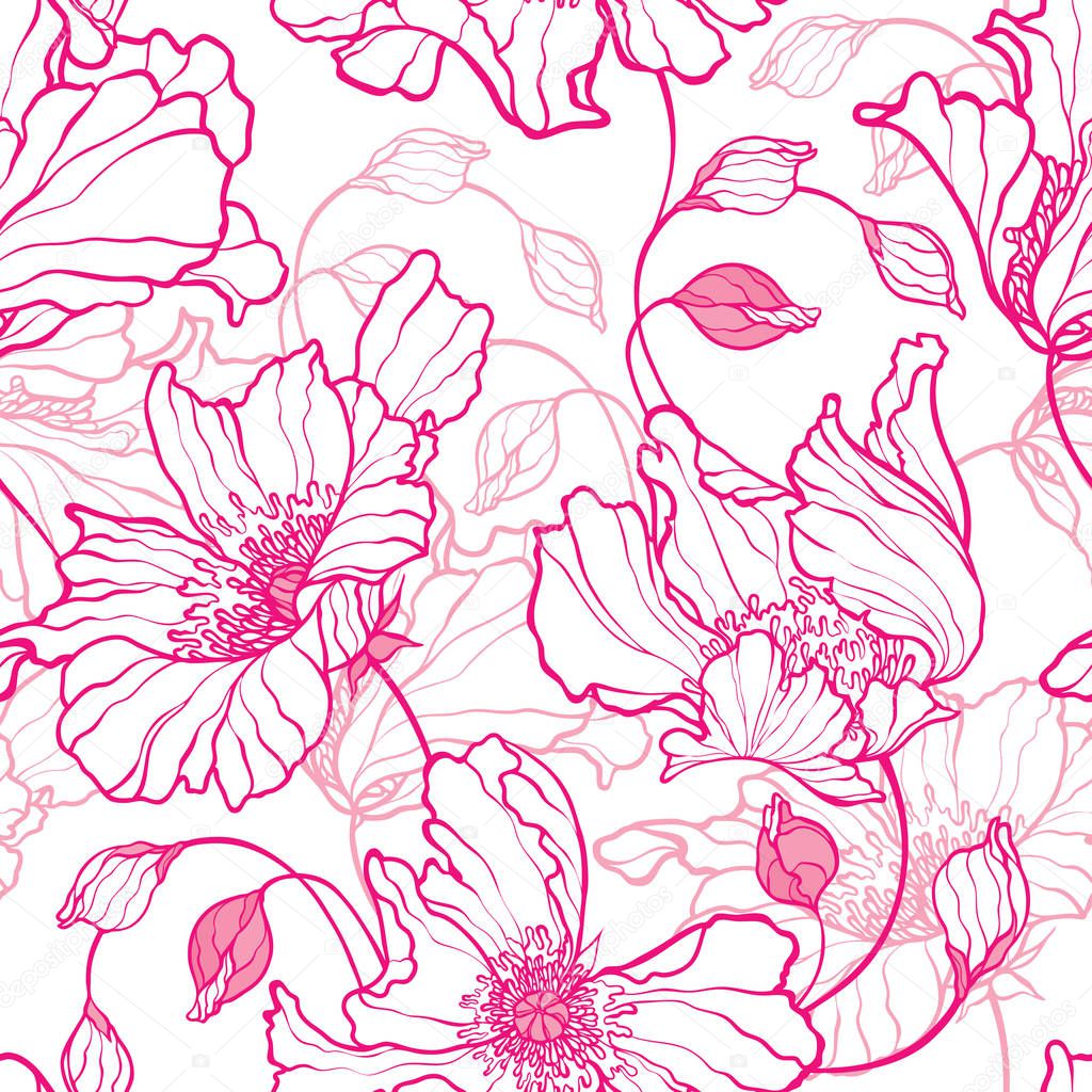Seamless pattern with flowers poppy