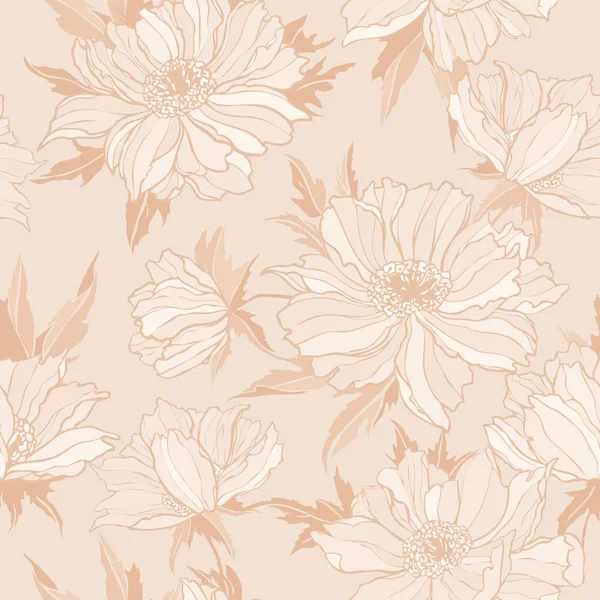 与罂粟或玫瑰花朵优雅无缝模式 — 图库矢量图片