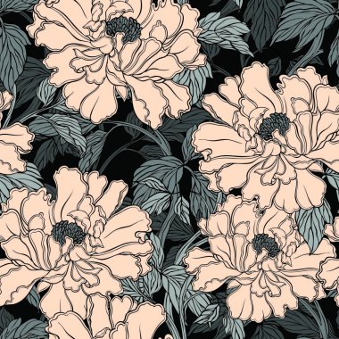 Poppy, Peonies veya gül çiçek ile Seamless Modeli 