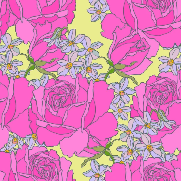 Patrón sin costuras con flores rosas — Archivo Imágenes Vectoriales