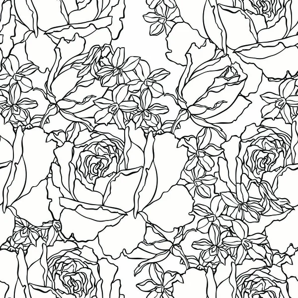 Modèle sans couture avec des fleurs roses — Image vectorielle