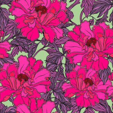 Poppy, Peonies veya gül çiçek ile Seamless Modeli