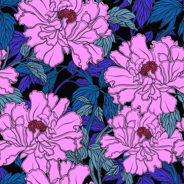 Poppy, Peonies veya gül çiçek ile Seamless Modeli