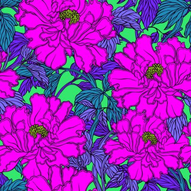 Poppy, Peonies veya gül çiçek ile Seamless Modeli