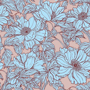 Poppy, Peonies veya gül çiçek ile Seamless Modeli