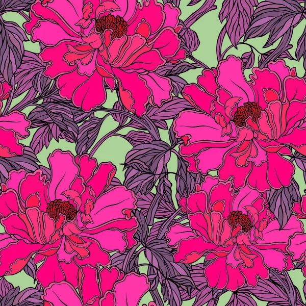 Seamless pattern with poppy, Peonies or roses flowers