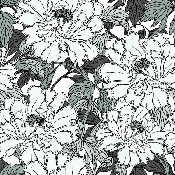 Seamless pattern with poppy, Peonies or roses flowers