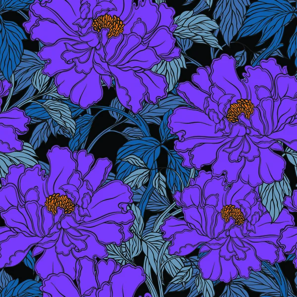 Seamless pattern with poppy, Peonies or roses flowers