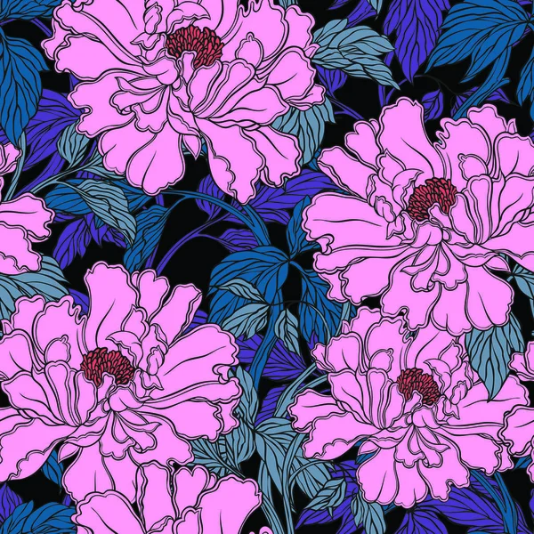 Seamless pattern with poppy, Peonies or roses flowers