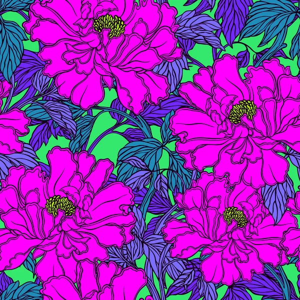 Seamless pattern with poppy, Peonies or roses flowers