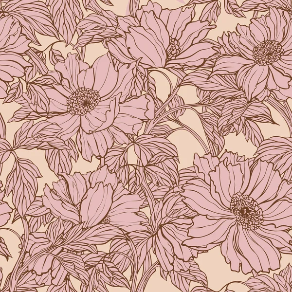 无缝模式与罂粟 牡丹或玫瑰花朵 — 图库矢量图片