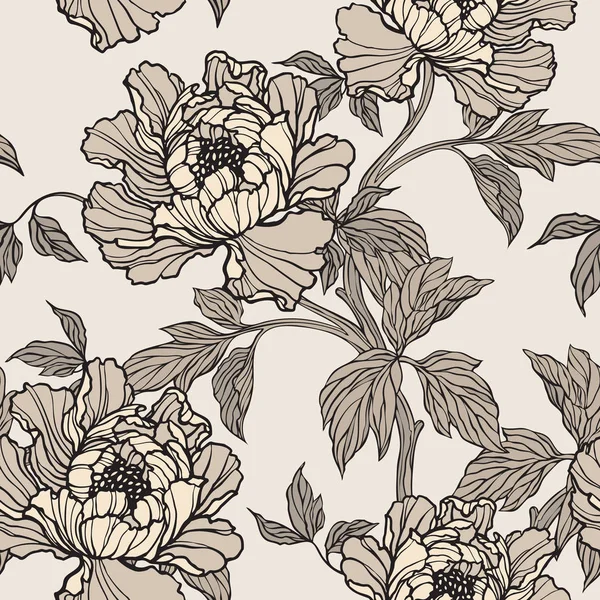Seamless pattern with poppy, Peonies or roses flowers