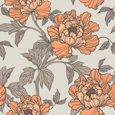 Poppy, Peonies veya gül çiçek ile Seamless Modeli