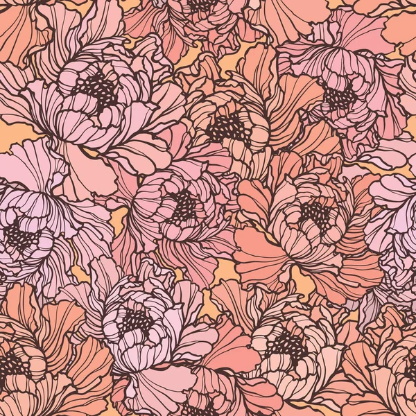 牡丹やバラの花を持つエレガンス シームレス パターン — ストックベクタ