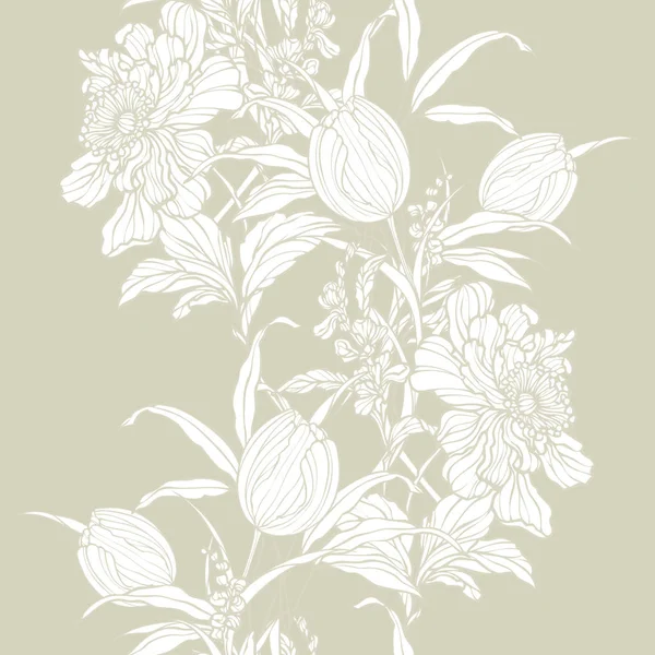 Nahtloses Muster Mit Blumen Mohn Und Tulpen — Stockvektor