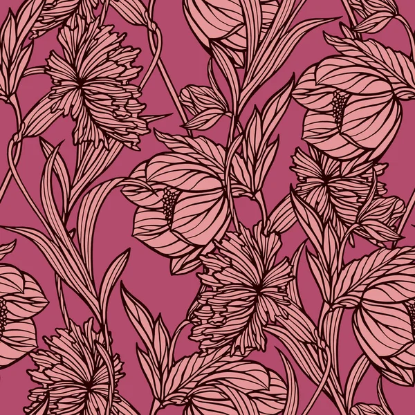 エレガンス花のカーネーションとシームレスなパターン — ストックベクタ