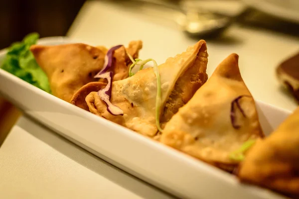Bratkartoffel Samosa Vorspeise Indischen Restaurant — Stockfoto