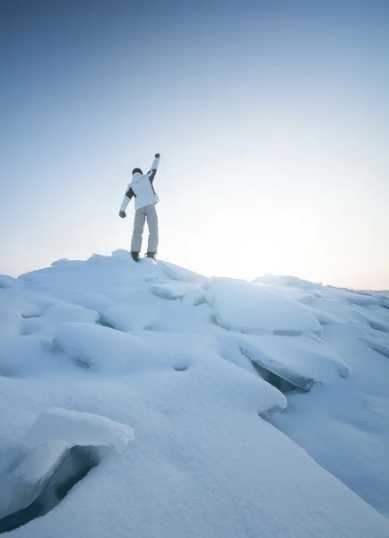 Rock climber on the snow peak — Stock Photo, Image