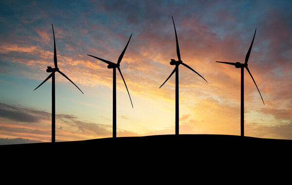 Silhouette of a wind power station.