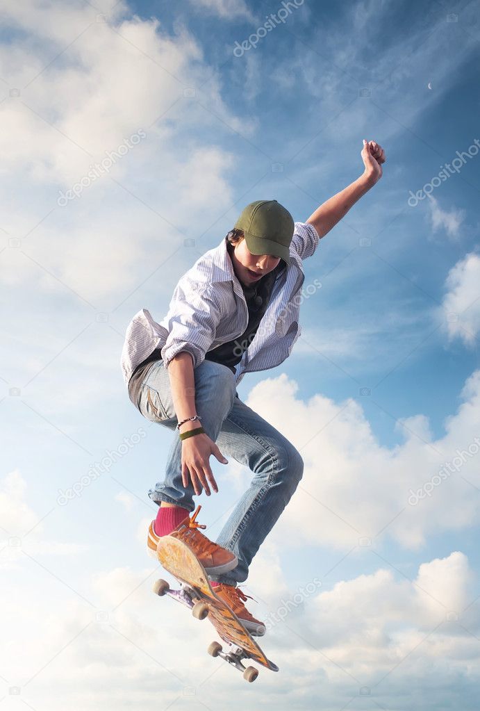 Skater on the sky background