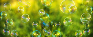 Air bubbles on grass background. 
