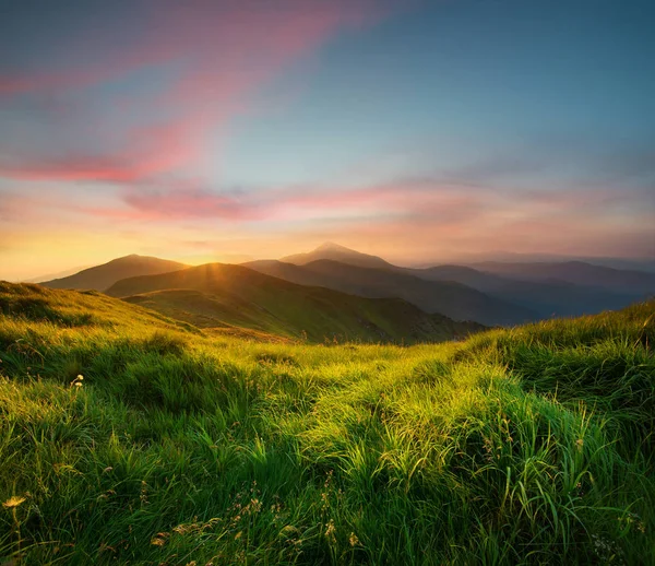 Горная долина на восходе солнца — стоковое фото
