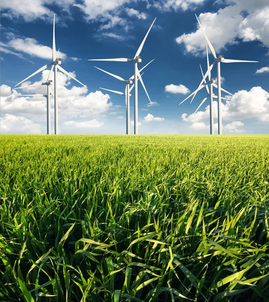 Wind power station on field — Stock Photo, Image