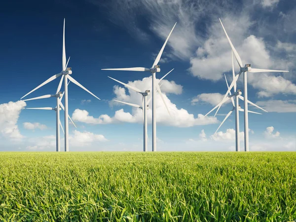 Wind power station on field — Stock Photo, Image