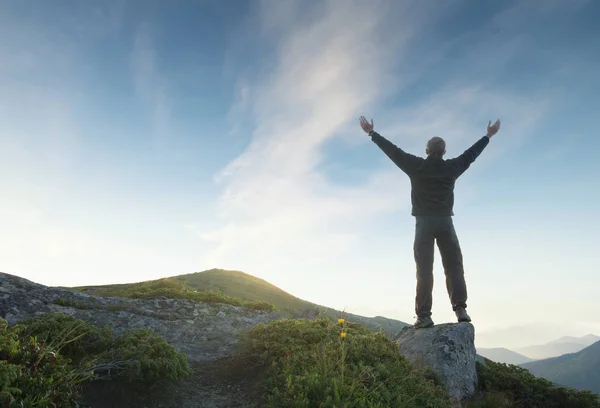 Silueta Ganador Cima Montaña Deporte Vida Activa Concep —  Fotos de Stock