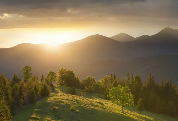 Mountain Valley Sundown Beautiful Naural Landscape Summer Time — Stock Photo, Image