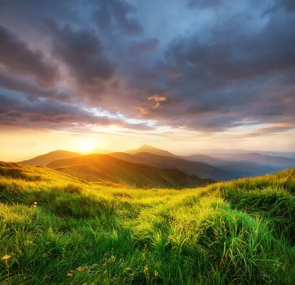 Dolina Góra Podczas Sunrise Dwudziestoletnia Naturalnych Landsscape Okresie Letnim — Zdjęcie stockowe