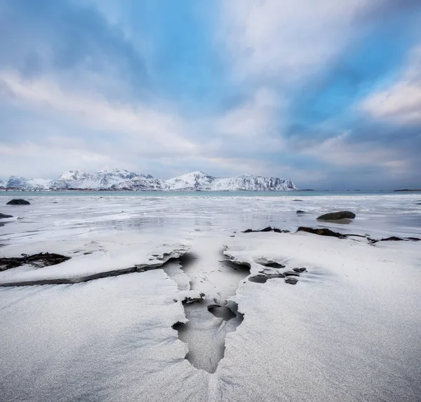 Playa Las Islas Lofoten Hermoso Paisaje Natural Invierno —  Fotos de Stock