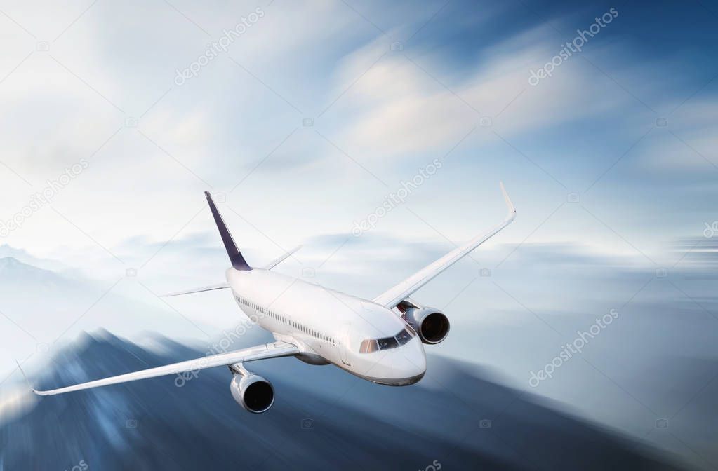 Airplane on the landscape background. Concept and idea of transportation