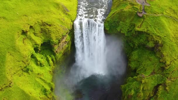 Исландия Вид Воздуха Водопад Скогафосс Пейзаж Исландии Воздуха Знаменитое Место — стоковое видео