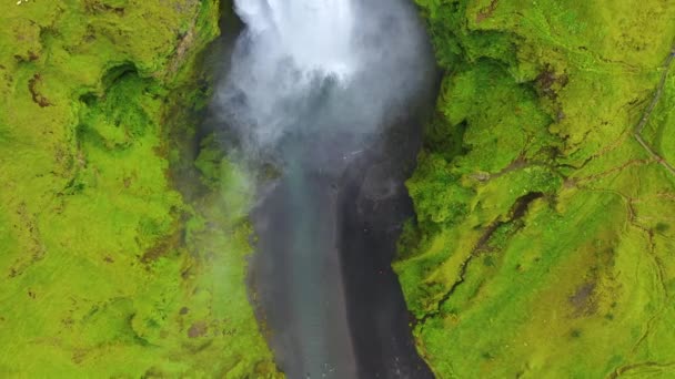 Islandia Widok Lotu Ptaka Wodospad Skogafoss Krajobraz Islandii Powietrza Słynne — Wideo stockowe