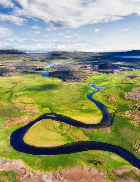 Ісландія Повітряний Вид Гору Поле Річку Пейзаж Ісландії Денний Час — стокове фото