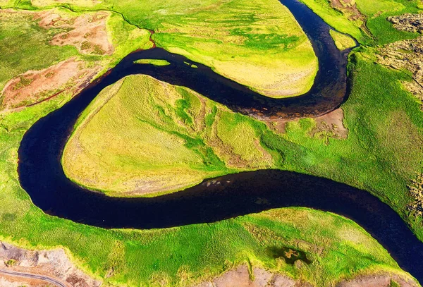 Ijsland Luchtfoto Het Veld Rivier Landschap Ijsland Het Moment Van — Stockfoto